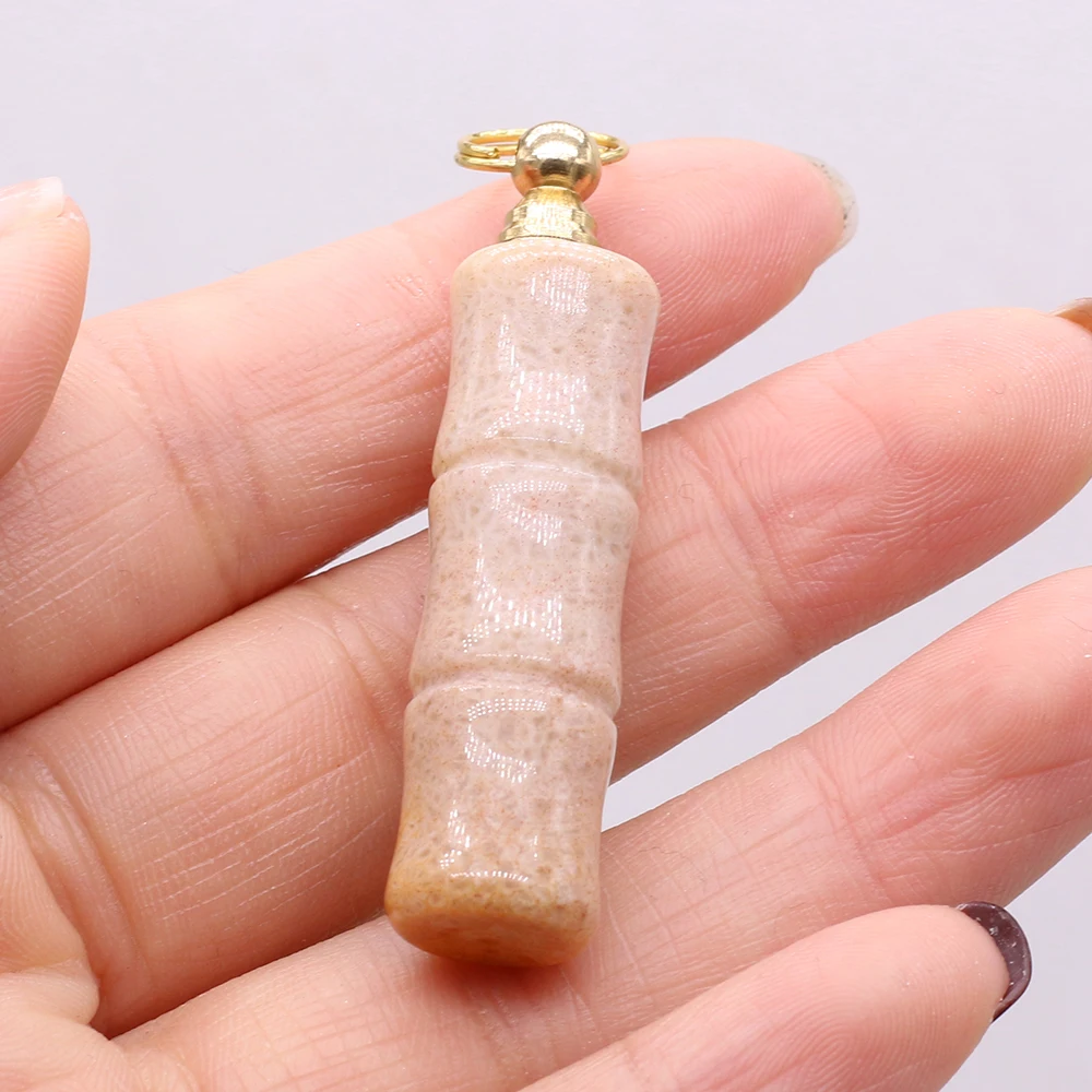 

Natural Gem Stone Perfume Essential Oil Bottle Bamboo Egg Yolk Pendant DIY Necklace Jewelry Accessories Making Size 11x48mm