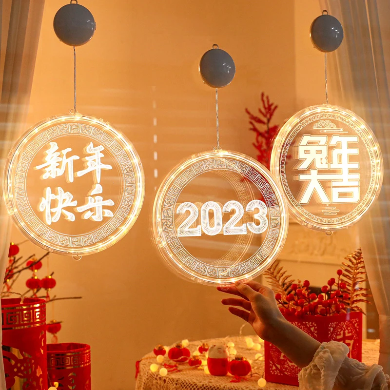 

Chinese New Year Decoration Led Hanging 3D Lamp Acrylic Sucker Pendant New Year Lamp For Christmas Spring Festival Window Decor