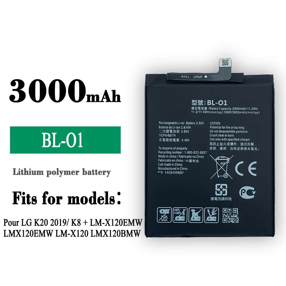 new 3000mah 3 85v bl 01 battery for lg k20 2019 k8 bl o1 mobile phone battery high quality replacement battery lithium battery free global shipping