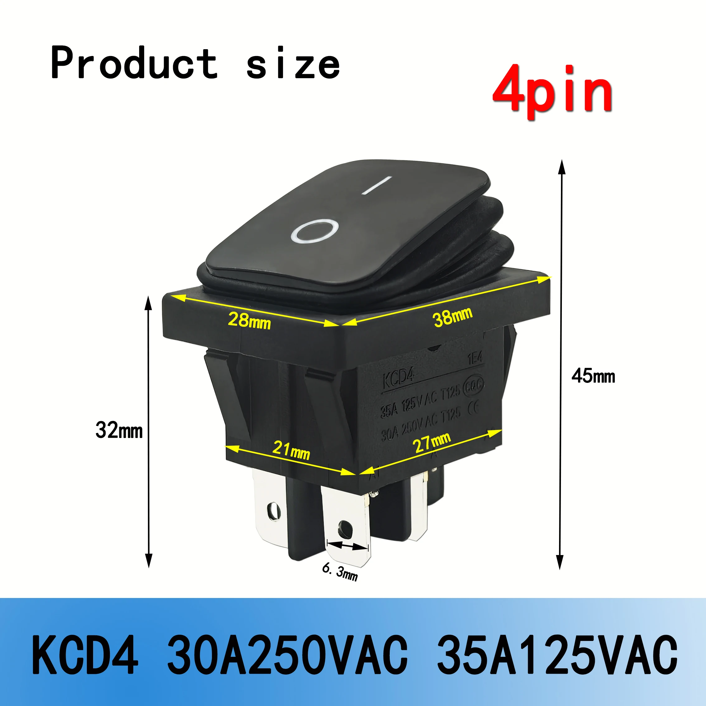 

KCD4 encendido apagado 30A/250V резистентный 4-контактный DPST IP67 sellado непроницаемый T85 Auto barco Морской прерыватель basculante co