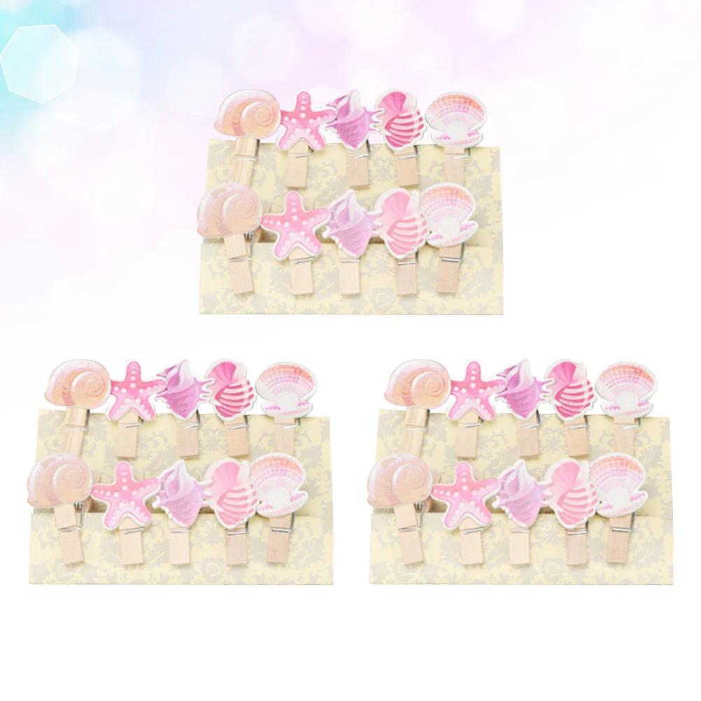 

30pcs Shell Decor Pink Ocean Theme Wooden Peg Beautiful Shell Design Photo Clip Pin Note Memo Holder