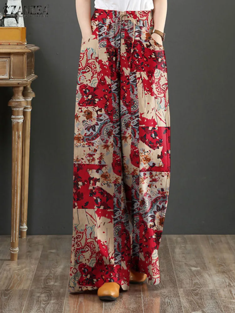 

Fashion Printed Long Pants Autumn Bohemian Pantalon Palazzo ZANZEA Women High Waist Sweatpants Casual Loose Wide Leg Trousers