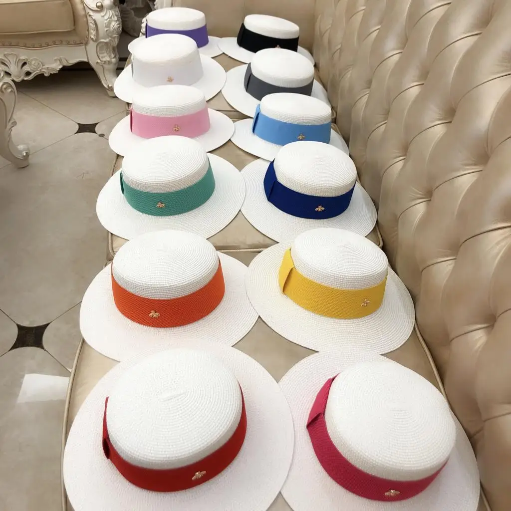 

6 Cm Multicolor Elastic flat-topped Hat French Summertime Joker Live Web Celebrity Socialite Straw Hat Hot Style Hat Letter