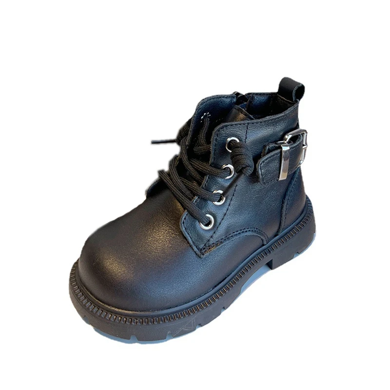 

14.5-22cm Genuine Leather Girls Fashion Boots,Solid Beige Black Toddler Ankle Boots With Thin Velvet For Autumn Early Winter