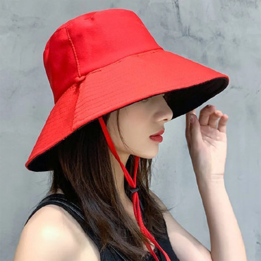 Wide Brim Sun Hat for Women, Double-side UPF 50+ Bucket Hat with Detachable Draw Strap