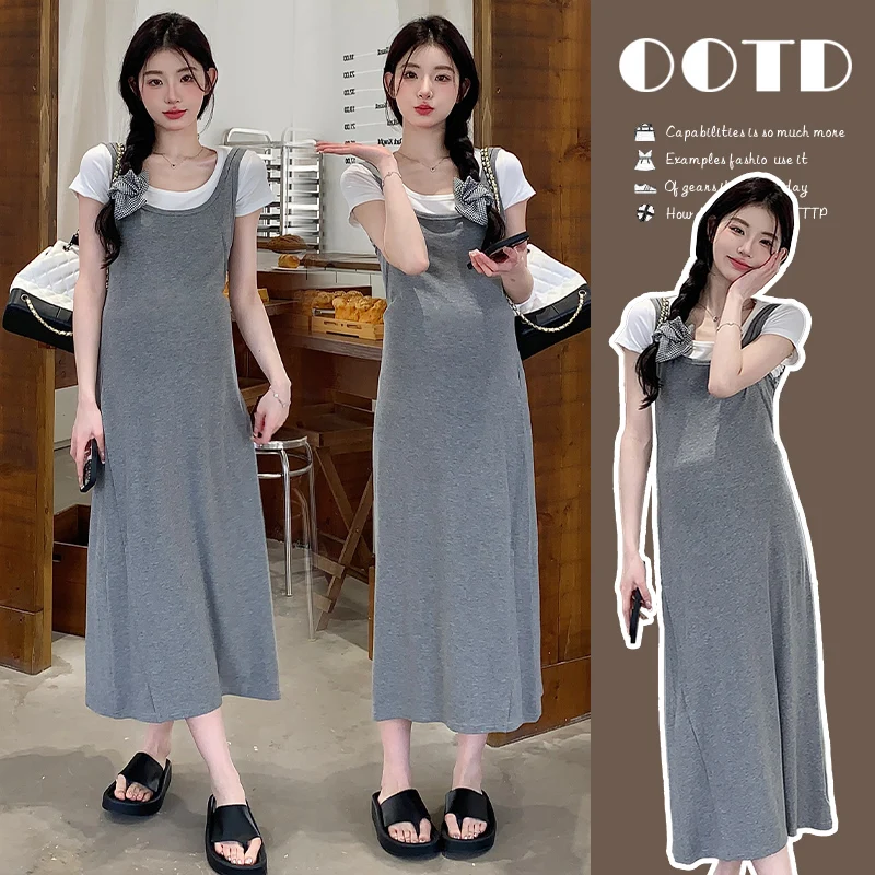 Pregnant Women 2024 New Dress Summer Clothing Set Fashion Temperament Idle Sle Thin Vest Two-piece