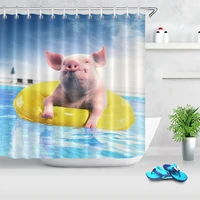 blue sea diving cute pig fabric shower curtains polyester waterproof funny animal print decorative bathroom curtain with hooks