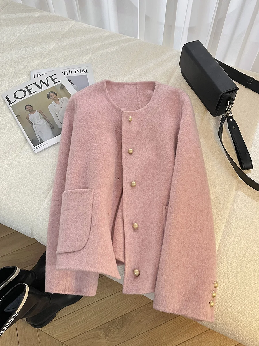 Короткий 70% двусторонний дафлкот Cherry Blossom Powder для женщин новинка 2024 осенне-зимняя