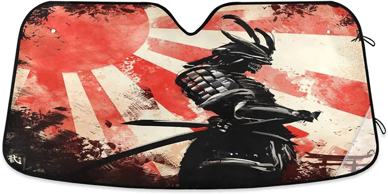 HUXINO Car Windshield Sun Shade, Japanese Samurai Vintage Foldable Sun Visor for Car Window Blocks UV Rays and Heat Reflector Su HUXINO Car Windshield Sun Shade, Japanese Samurai Vintage Foldable Sun Visor for Car Window Blocks UV Rays and Heat Reflector Su