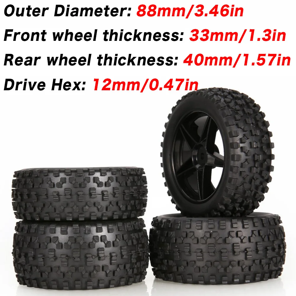 4Pcs 88mm rc car tires Square Stripes Fetal Flower Off-road Wheel Rim and Tires for 1/10 Monster Truck Racing RC buggy Car - купить по