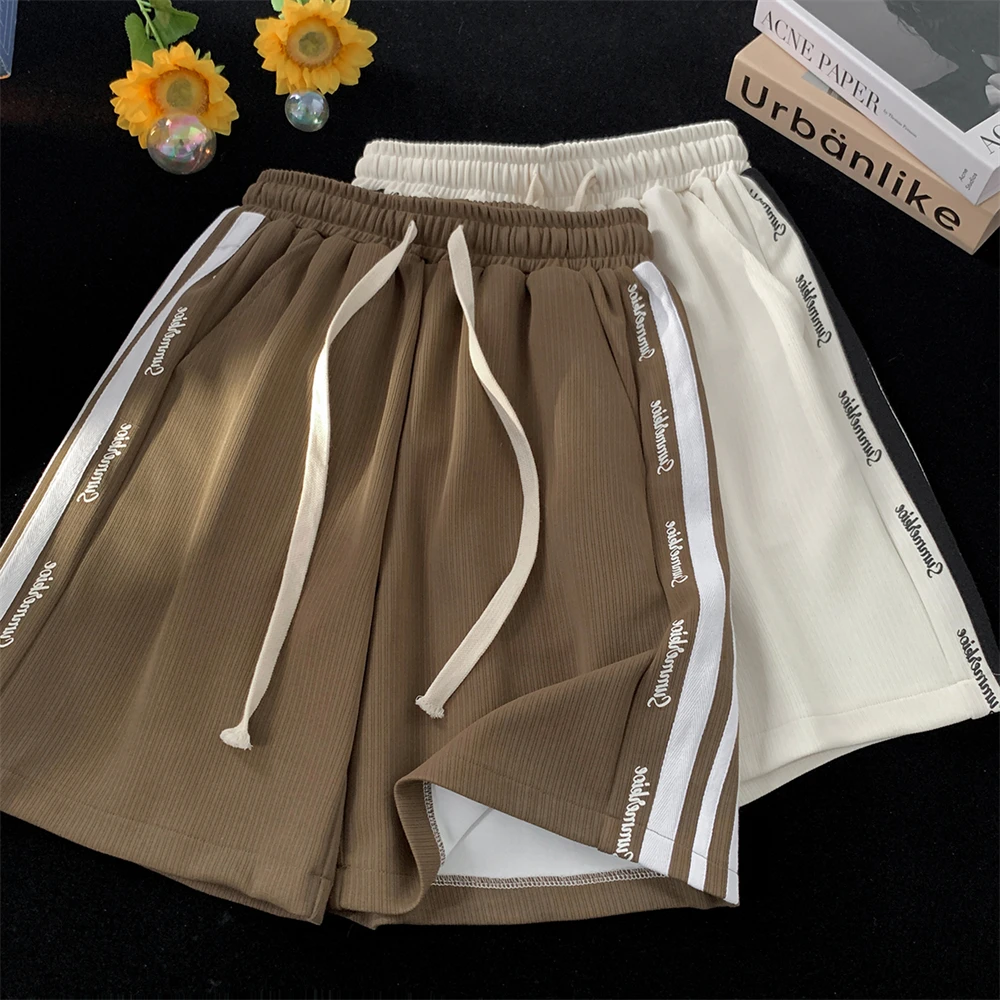 2023 Side Stripe Sports Shorts Women's Summer American High Street Loose Slim Wide Leg Casual Pants