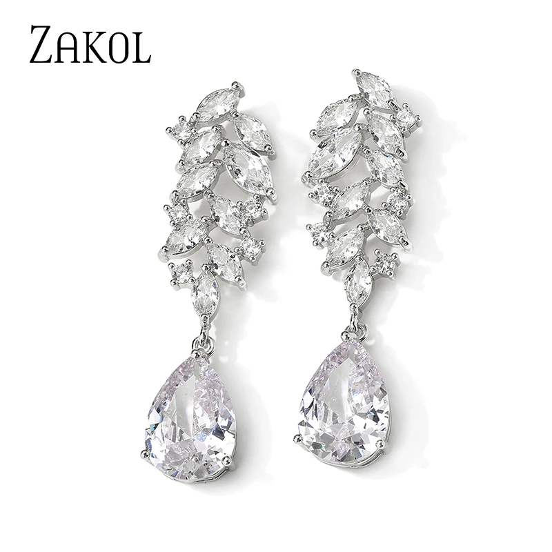 

ZAKOL Luxurious Hollow Marquise Cubic Zirconia Water Drop Dangle Earrings for Women AAA CZ Luxury Wedding Jewelry EP1207