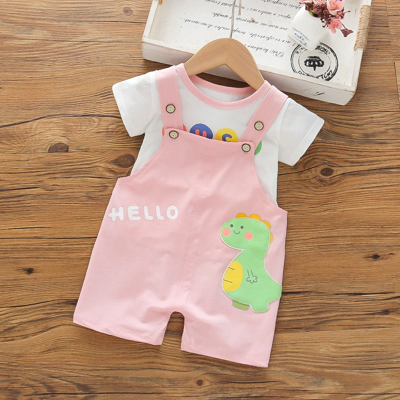 

2022 New Style Cute Newborn Kid Baby Boy Infant Girl Outfit Clothes Short Sleeve+Pants Overall 2Pcs Set Children Summer Clothing