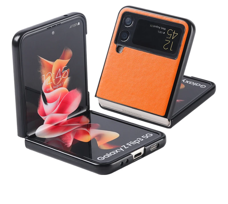 

Case for Samsung Galaxy Z Flip3 Phone Case F7110 Protective Case Galaxy Flip3 Plain Leather Plastic Hard Protective Cover