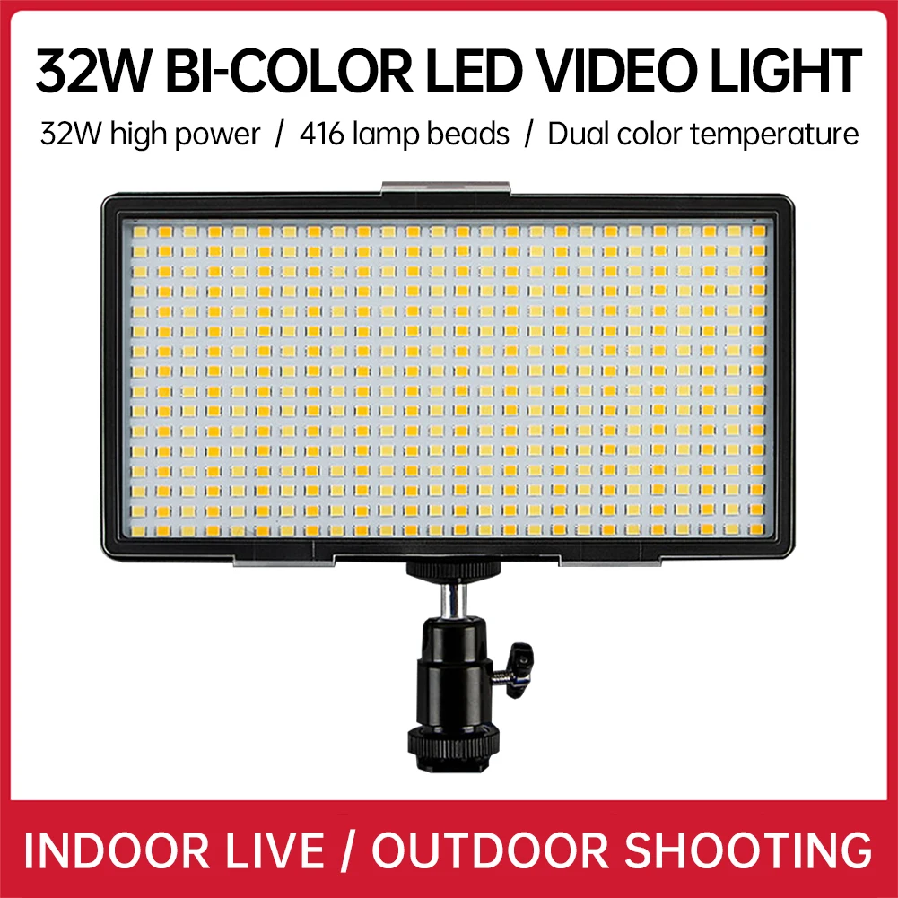 

32W Bi-Color LED Video Light 416 Lamp Beads 3200K-5600K for Canon Nikon DSLR Camera Vlog Fill Light Photography Studio Lighting