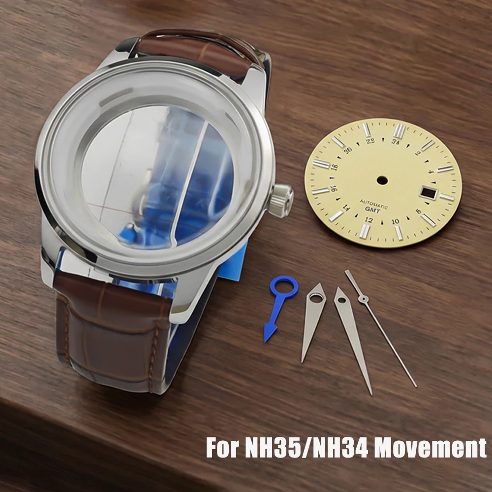 Фото Комплект модов подходит для циферблата 35 мм для NH35/NH34, автоматический механизм, кожаный ремешок, детали мода, часы, корпус из нержавеющей стали + ремонтный мод №1