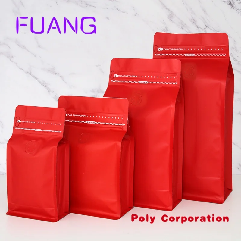 Custom Biodegradable Kraft Aluminum Foil One Way Valve Zipper Glossy Eight Side Gusset Sealed Pouch Coffee Bean Tea Packing Bags