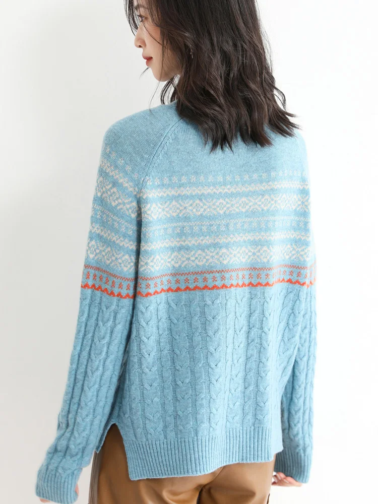 Женский вязаный жаккардовый кардиган винтажный шерстяной в Корейском стиле