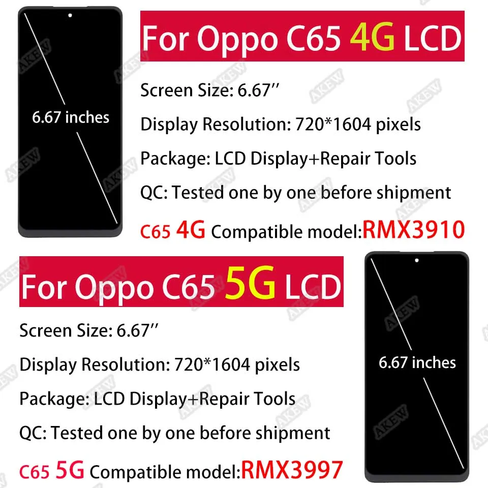 Фото 6,67 ''для Oppo Realme C65 4G RMX3910 ЖК-дисплей Realme C65 5G RMX3997 сенсорный экран C65 дигитайзер в сборе запасные части №5