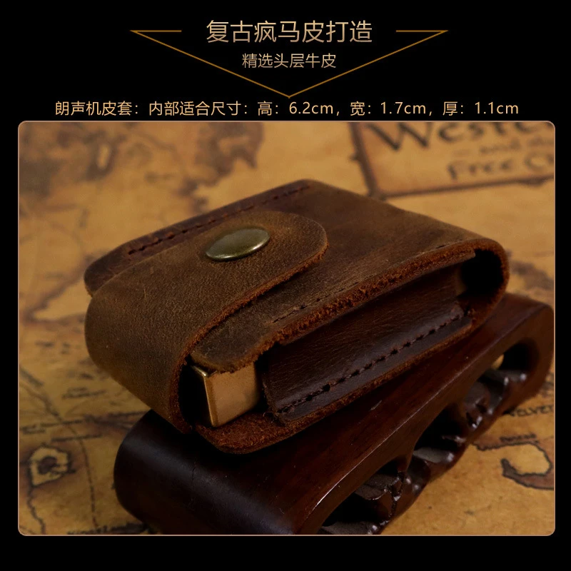 Handmade Cow Leather Fuel Gasoline Lighter Bag Case Brown for ZORRO ZIPPO images - 6