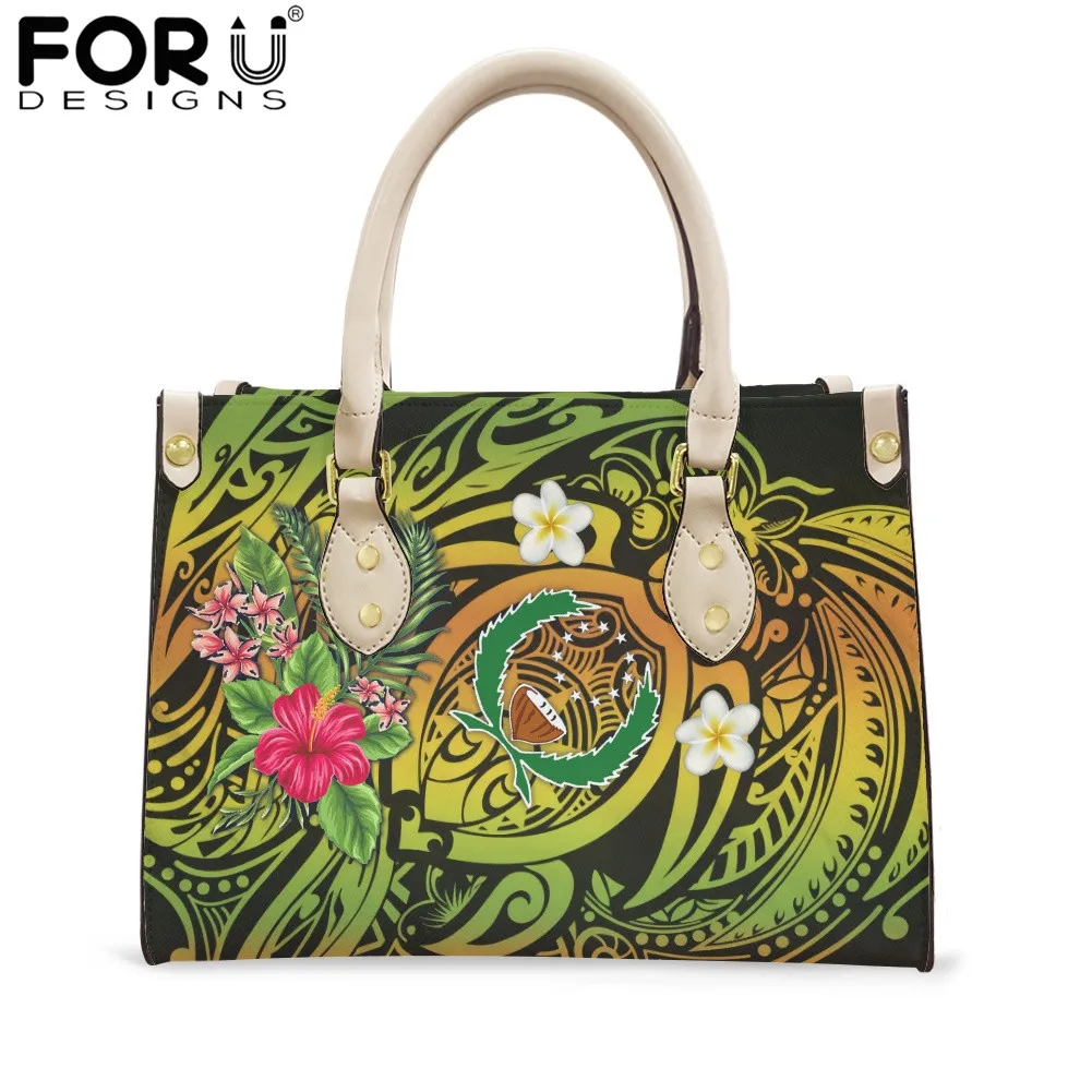 

FORUDESIGNS Polynesian Pohnpei Hibiscus Plumeria Print Tote Handbags For Women Luxury Leather Top-handle Bag Party Clutch Purses