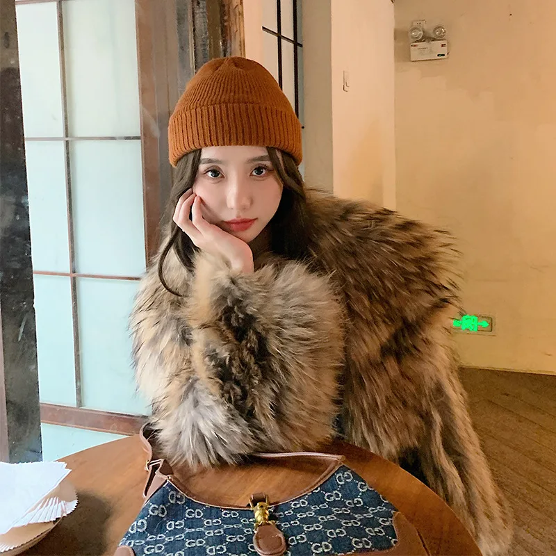 Natural Raccoon Fur Spokes Real Fur Coat Winter Women's Short Large Lapel European and American Style Short 2022 Street Hipster enlarge