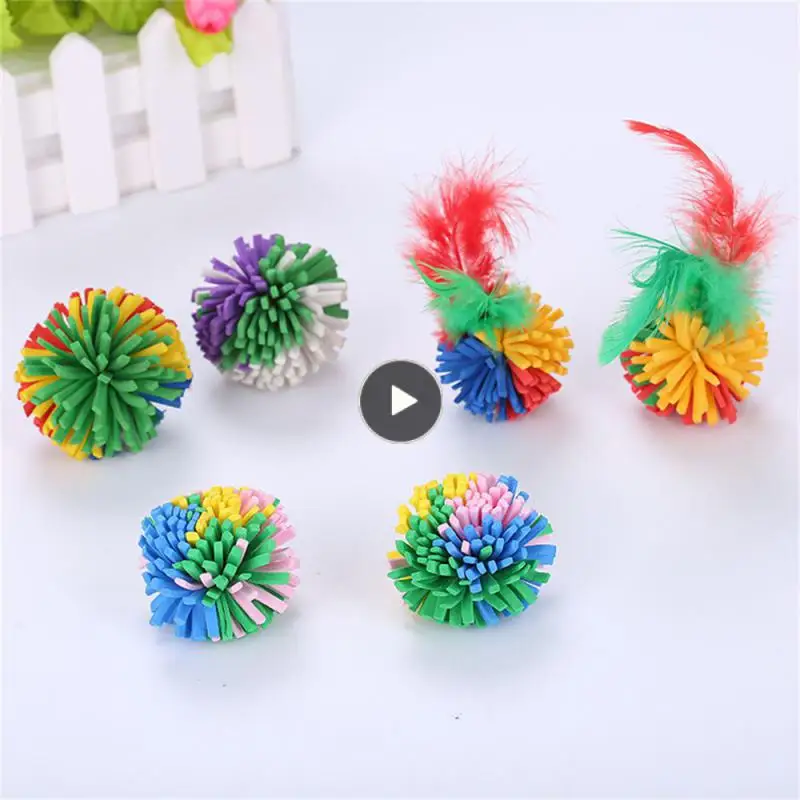 

4cm Non-toxic Tie Flower Balls Eva Pet Ball Toys Feathers Pet Relaxed Toys Cat Supplies Environmentally Friendly Colorful