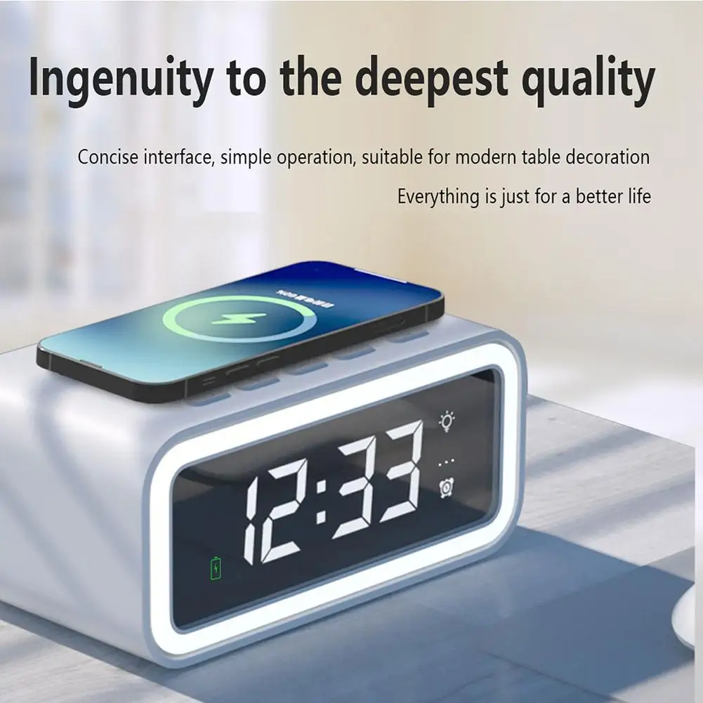 

1 Pcs Digital Alarm Clock With Phone Wireless Charger Led Large Screen Display Night Light With Memory Function For Bedrooms