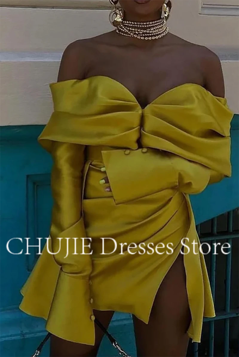 Атласные коктейльные платья с длинными рукавами по индивидуальному заказу