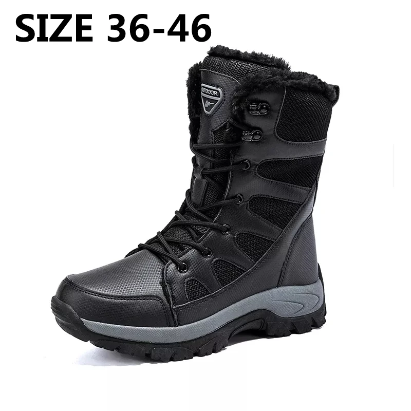 

Outdoor Men Winter Boots New Warm Plush Snow Boots Lace Up High Top Men Boots Non-Slip Ankle Boots Size 36-46