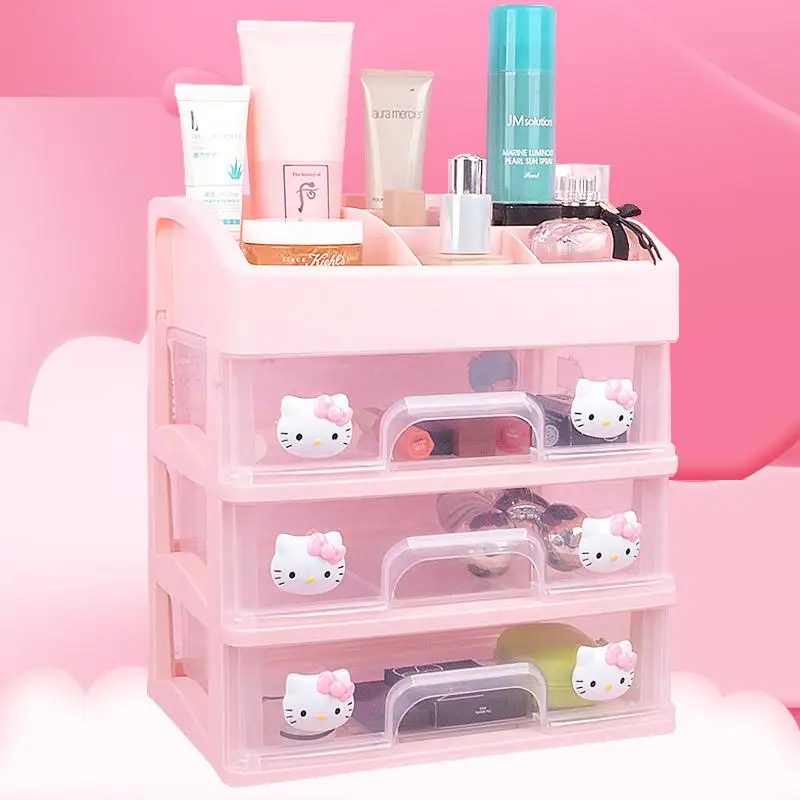 

Милый Контейнер для хранения косметики Hello Kitty Kawaii Sanrio, полка для хранения пыли, ящик, органайзер для ухода за кожей, коробка для игрушек для д...