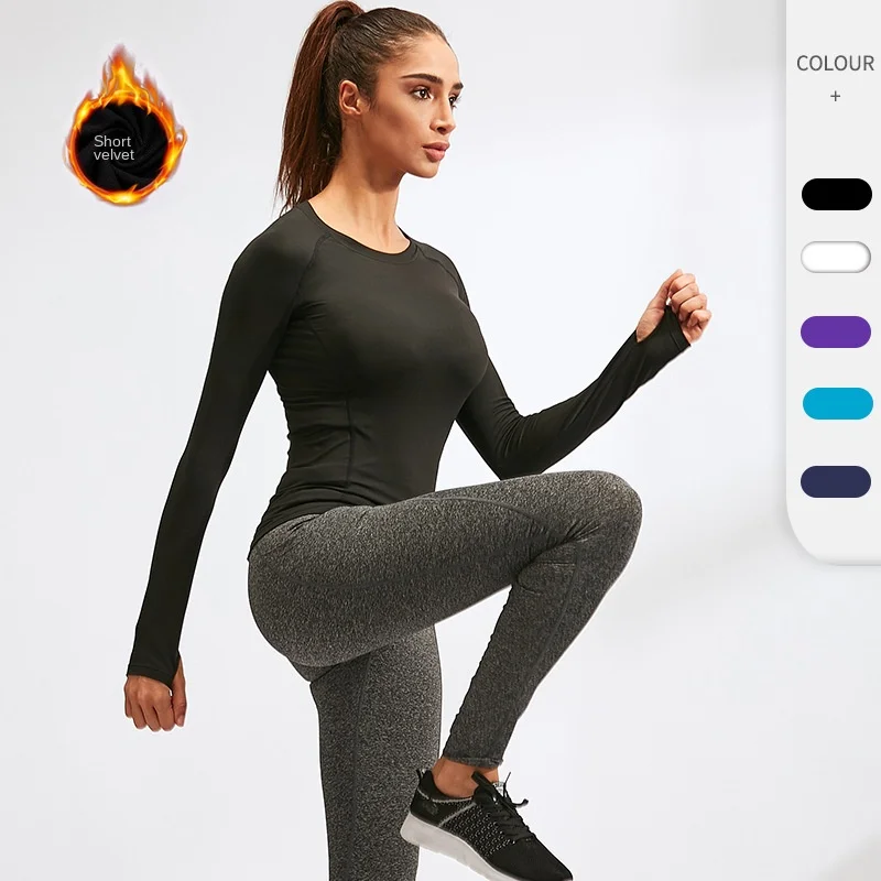 

Winter Fleece Running T Shirt Compression Tights Women Sport Clothing Sportswear Training Fitness Sweatshirts