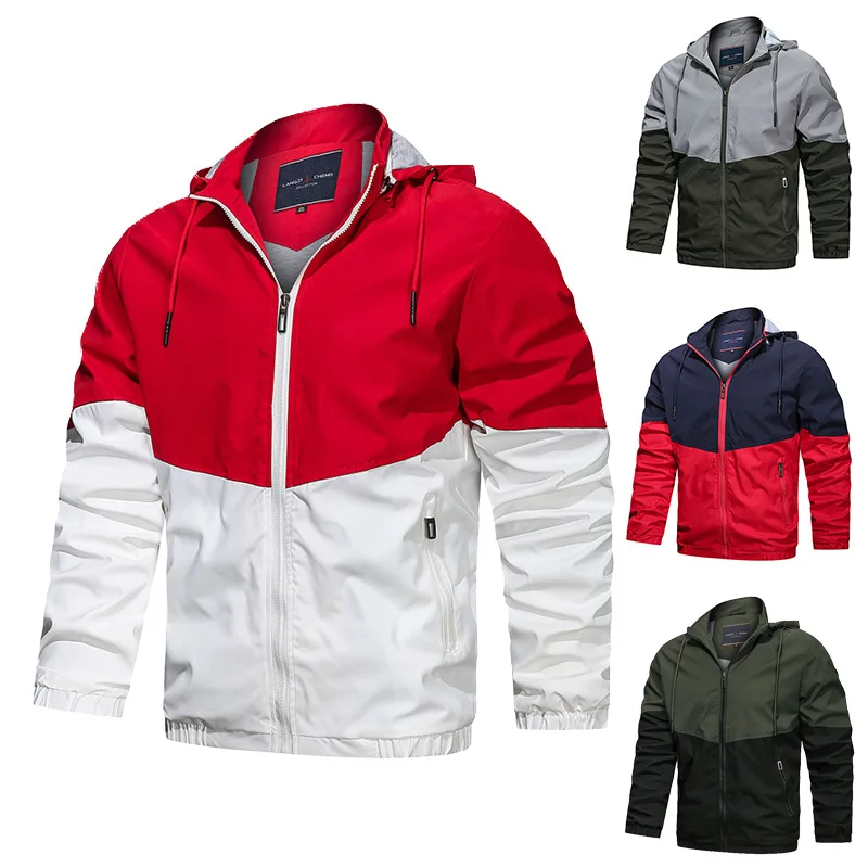 Jacket Men's Autumn and Winter New Men's Hooded Casual Color Contrast Sports Jacket Men