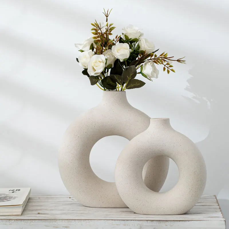 

Nordic Circular Hollow Ceramic Vase Donuts Flower Pot Home Decoration Accessories Office Desktop Living Room Interior Decor Gift