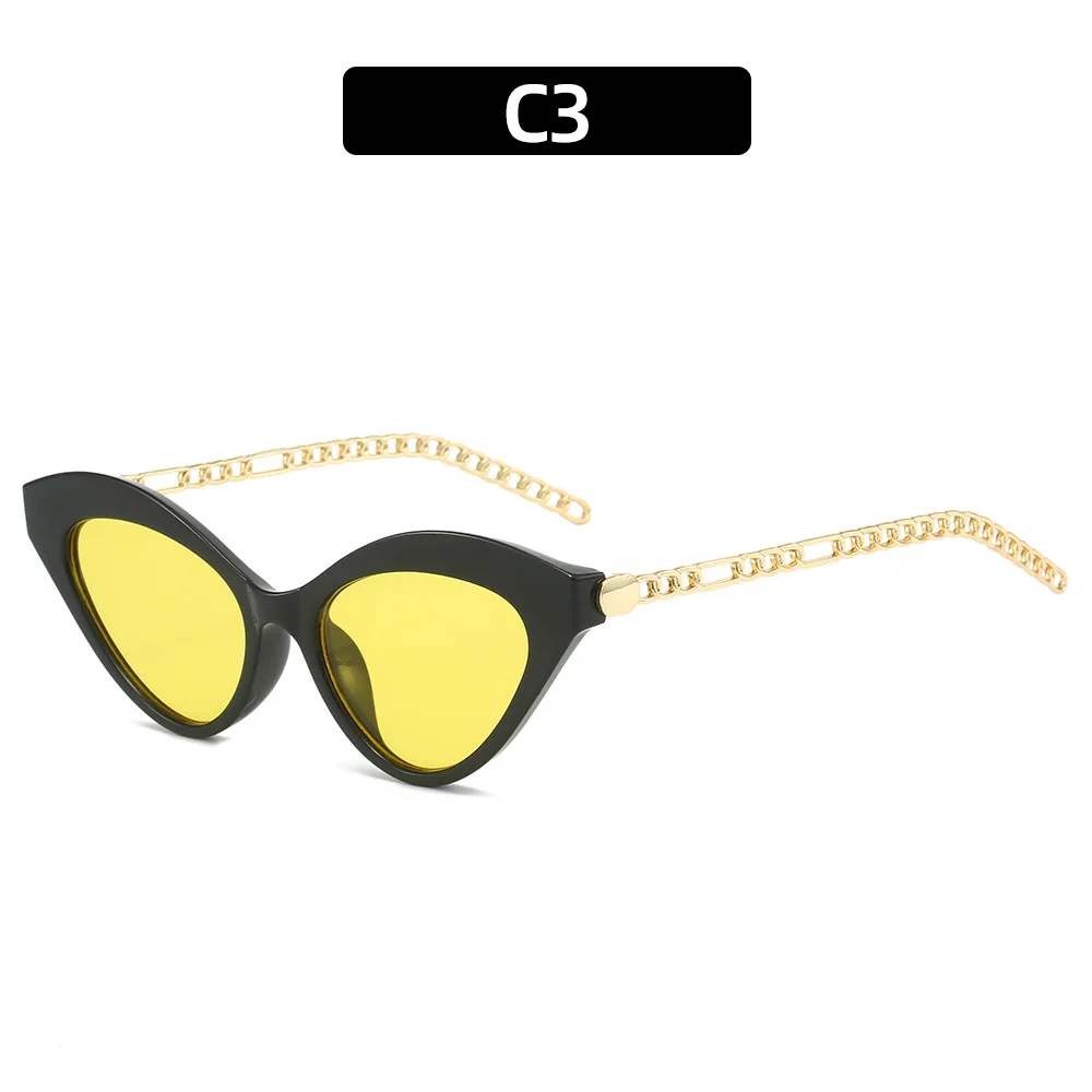 Солнцезащитные очки кошачий глаз с металлической цепочкой