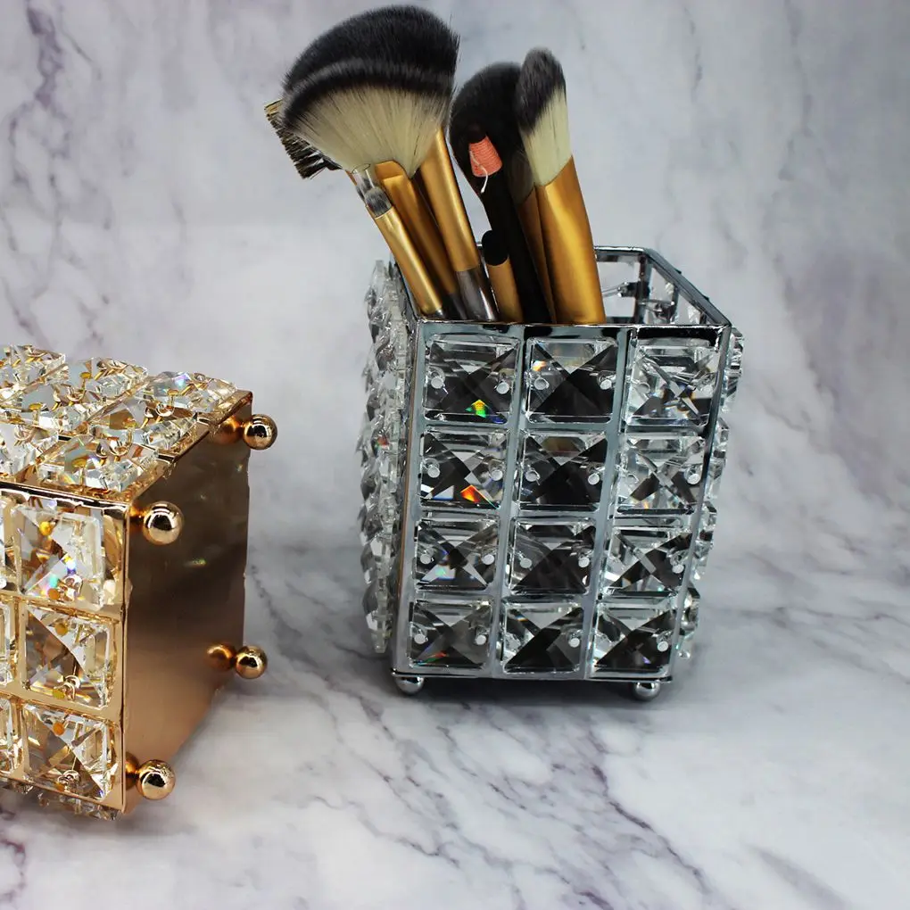 

Металлический держатель для кистей для макияжа, хрустальный карандаш, контейнер, органайзер для расчесок и кистей, коробка для хранения юве...
