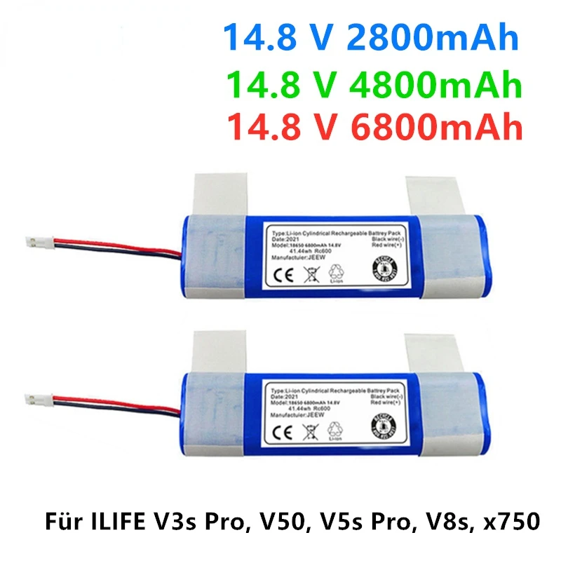 

18650 14,8 V 6800mah 18650 литиевая батарея для ILIFE V3s Pro, V50, V5s Pro, V8s, X750 Аккумулятор для робота-пылесоса
