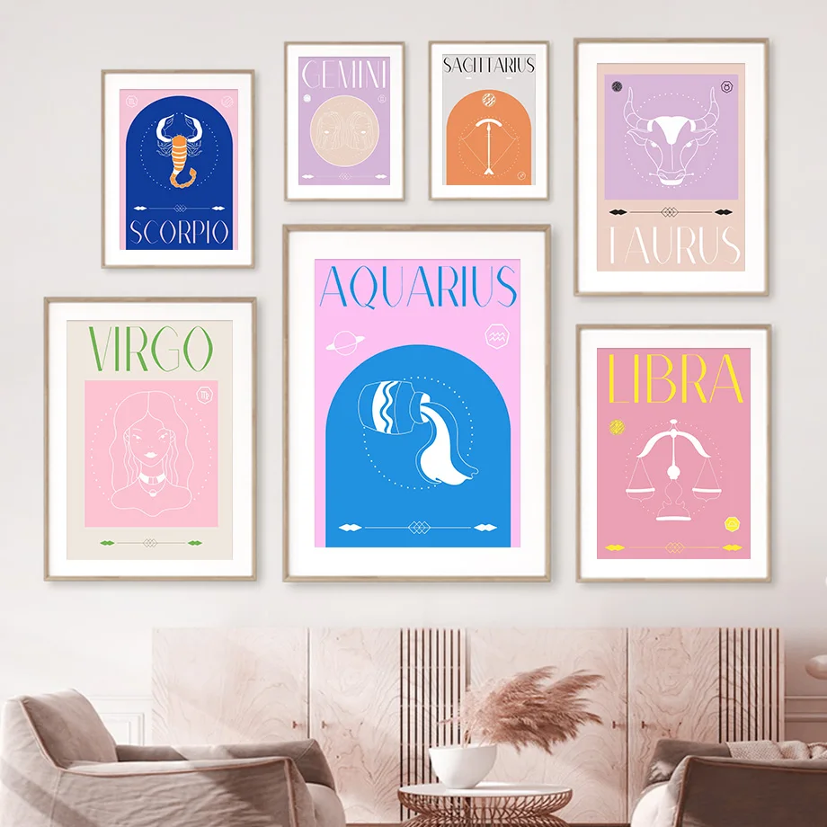Плакаты и принты на стену 12 созвездий рака зодиака дева Лев декор для гостиной