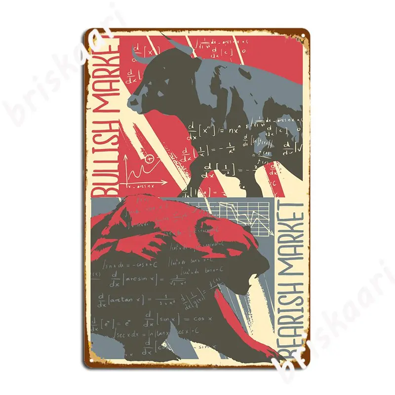 Постер с изображением медведя быка на рынке металлический плакат декор для стен