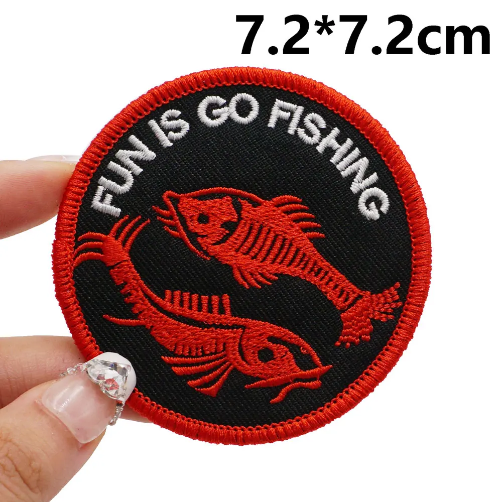 Рыбалка жизнь ушедшая рыбалка вышитые нашивки аппликация швейная этикетка панк