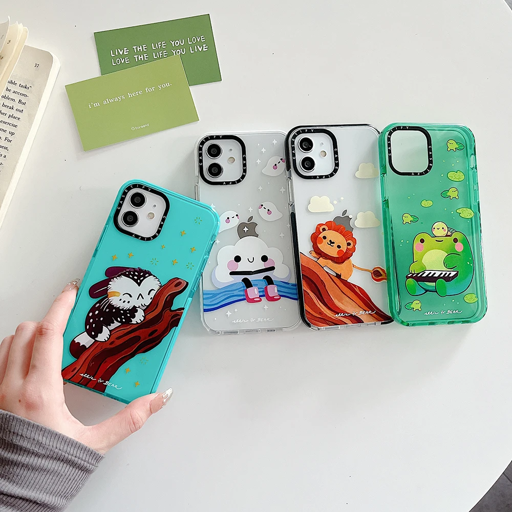 

Cartoon Animal Lion Rabbite Phone Case for iPhone Xr X Xs Max Ins Korean Transparent Silicone Cover for iPhone 11 12 13 Pro Max