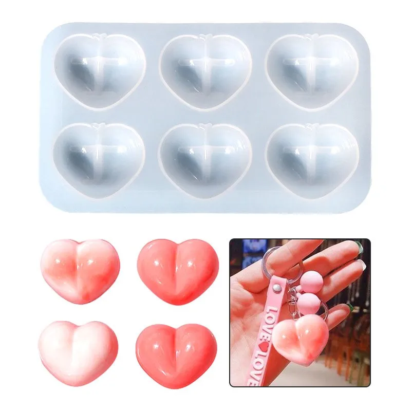

3D 6Hole Aroma Gypsum Plaster Silicone Mold For Car Decoration Love Heart Silicone Mold