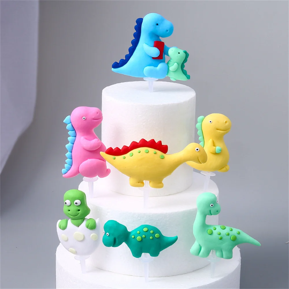 

Cartoon Animals Cake Topper Cupcake Decor Dinosaur Lion Soft Clay Cake Topper Happy Birthday Party Supplies Kids Gifts