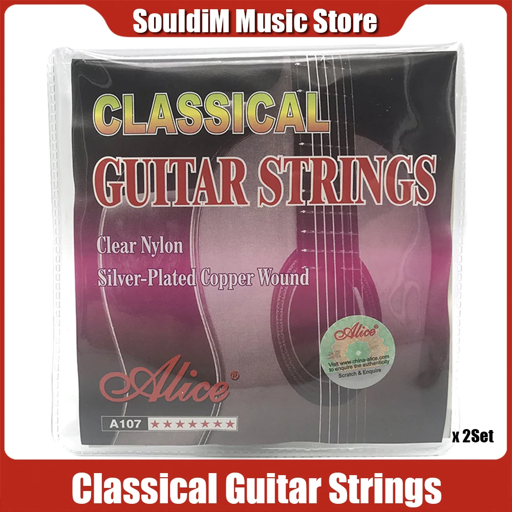 

2 Set Alice A107-N 1st-6th 1 Set Classical Guitar Strings Clear Nylon Core Silver Plated Copper Alloy Wound Normal Tension