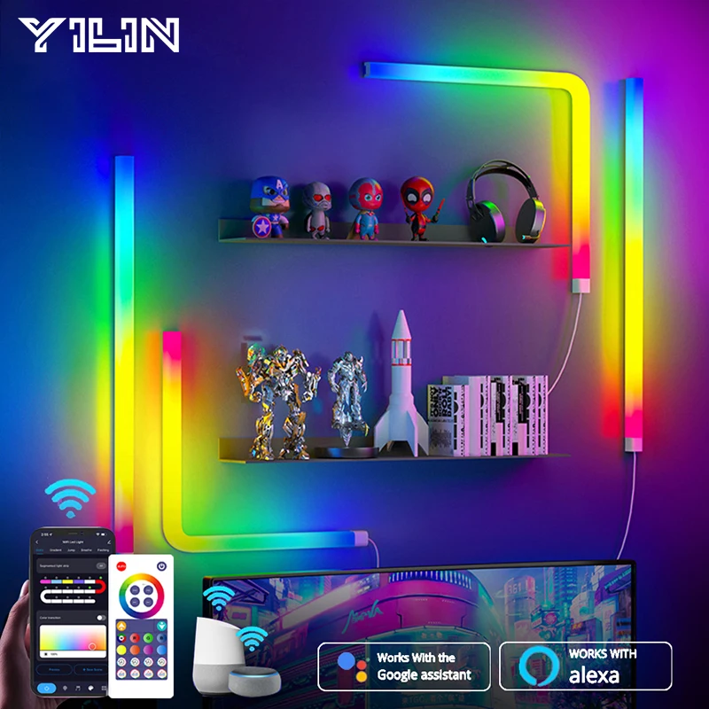 

LED Smart Wall Lamp RGBIC Light Bar Bluetooth APP Voice Control Music Sync DIY Bedroom Game Room Background Light For Bar Decor