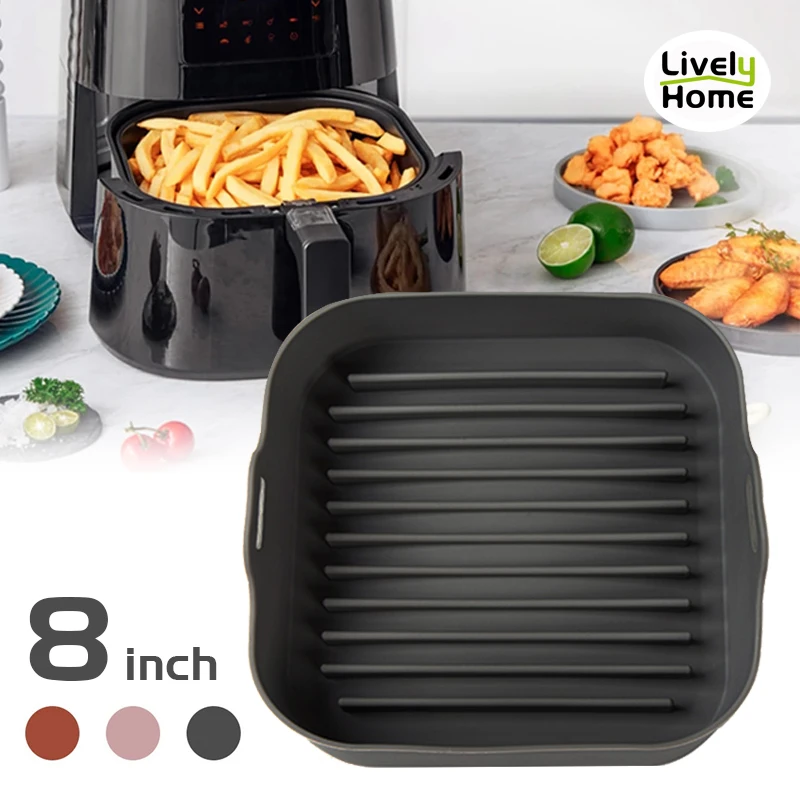 Best 에어 프라이어 실리콘 베이킹 트레이 팬 스틱 오븐 포트 삽입 바구니 8 인치 스퀘어 프라이드 푸드 접시 베이킹 에어 프라이어 액세서리