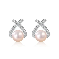 meibapj new 925 genuine silver natural freshwater pearl flower stud earrings fine wedding jewelry for women
