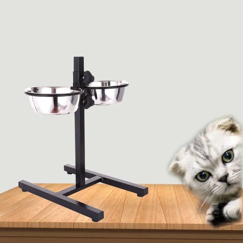 

Adjustable Height Stands With Stainless Steel Double Dog Bowls Cat Food Tray Dog Water Feeder Portable Durable Pet Travel Dish