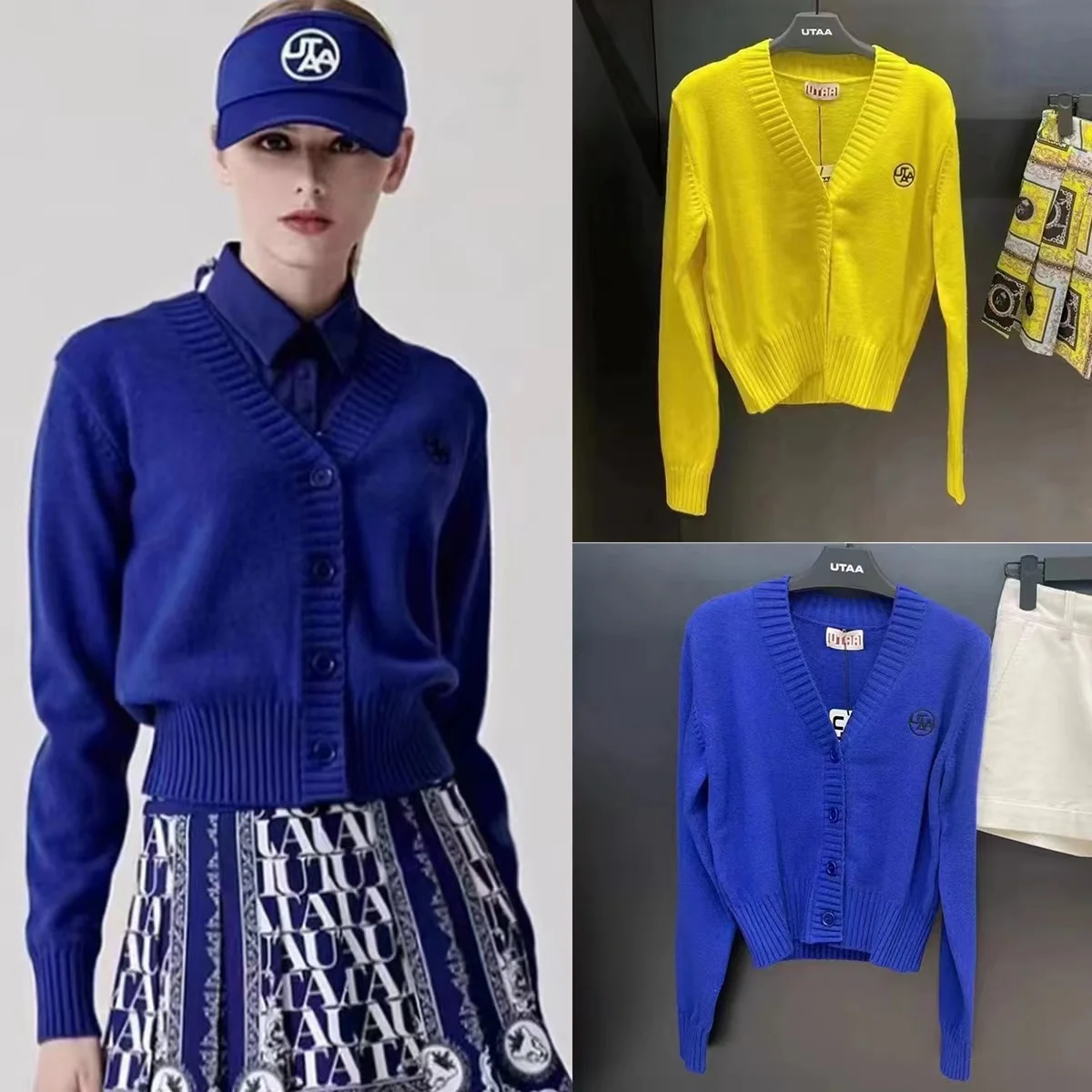 

UTAA New 골프Women's Knitting Bright color Thick Sweater