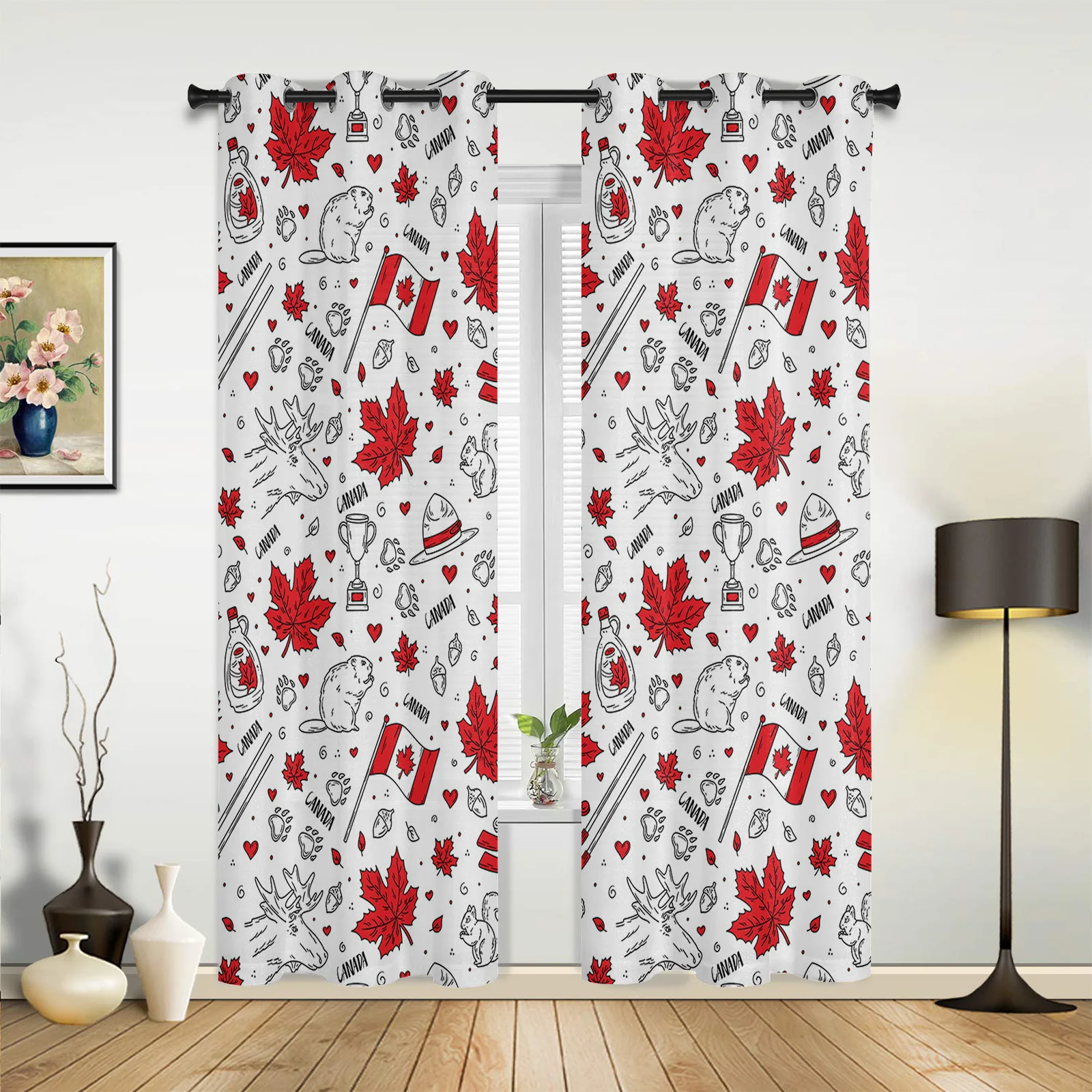 

Текстурные оконные шторы с канадским флагом и кленовыми листьями, занавески для гостиной и кухни, Современный домашний декор, драпировки дл...